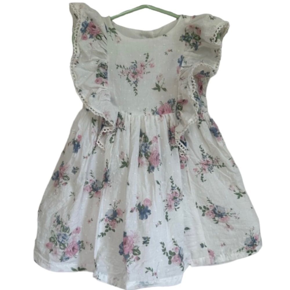 Catherine Malandrino Girls Floral Ruffle Cottage Core Fit & Flare Dress White 3T
